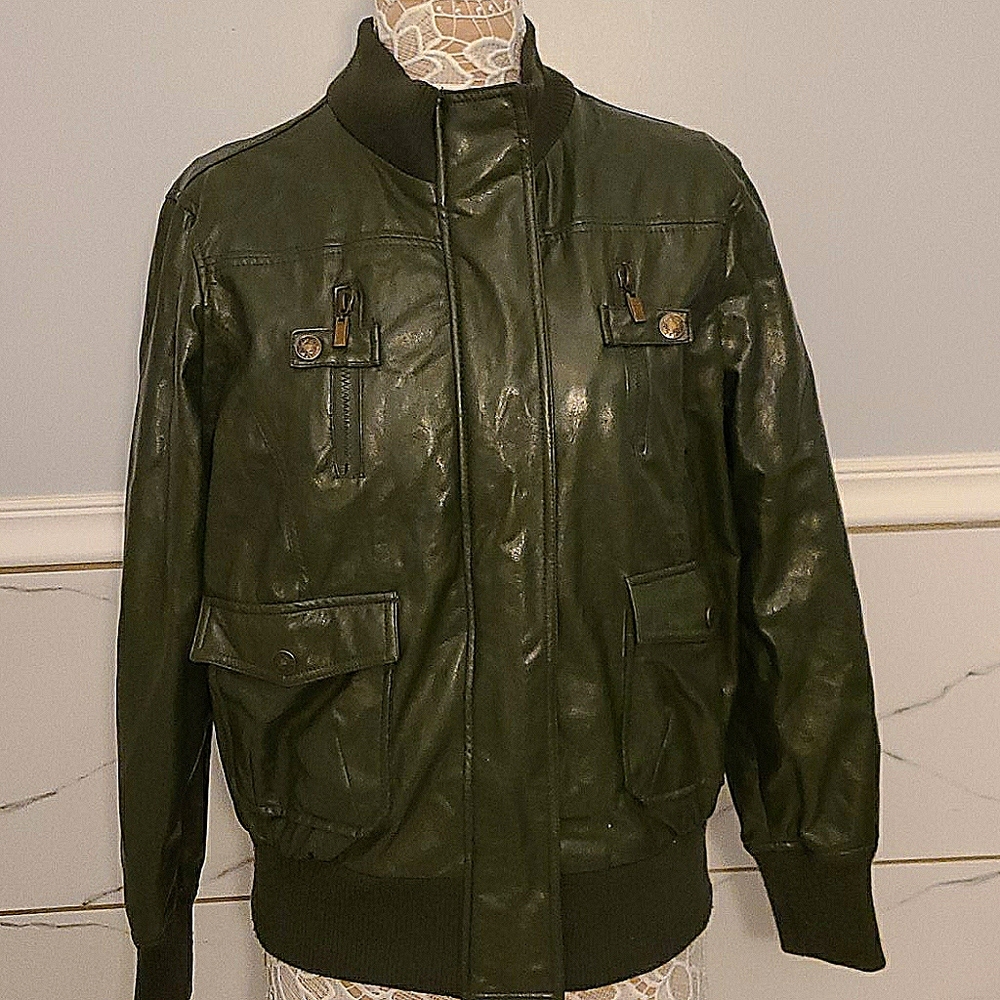 Vegan Leather Olive Green Bomber Jacket